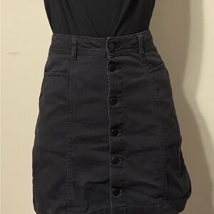 Black Button-Front Denim Skirt